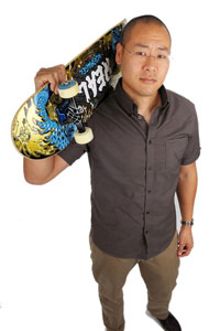 Dug Song with a skateboard